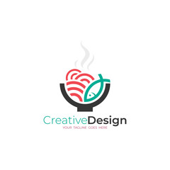 healthy food logo consisting of fish and vegetables served