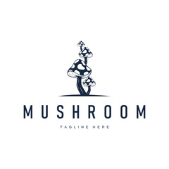 mushroom logo with minimalist black silhouette concept as a symbol of natural plants and food ingredients mushroom icon template for product brand, plantation, businesses, garden, farm