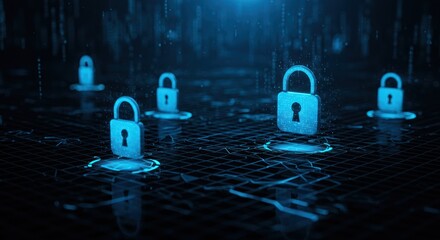 Abstract digital blue padlock security concept for networked data protection today.