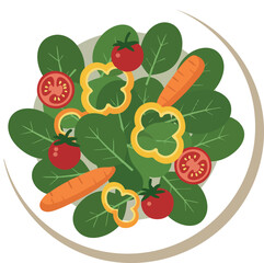 Fresh vegetable salad with tomatoes carrots and bell peppers in bowl vector illustration 