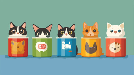 Fototapeta premium Cute Cat and Dog Food Illustration in Vector Art Style