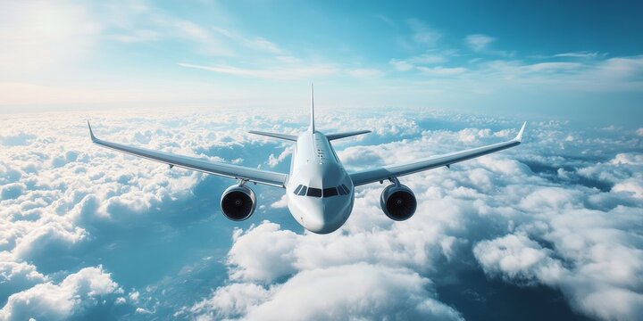 Airplane Flying Through Clouds - Powered by Adobe