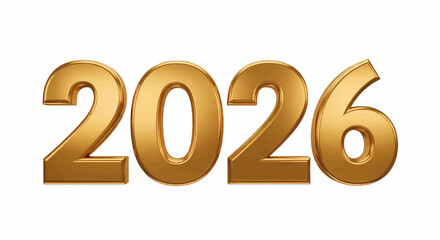 This high-quality vector graphic features the year "2026" rendered in polished, shiny 3D metallic gold, emphasizing luxury, celebration, and modern design.
