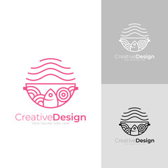 food logo consisting of fish and other sea animals, line logos