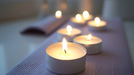Serene Tealight Candles on Purple Yoga Mat