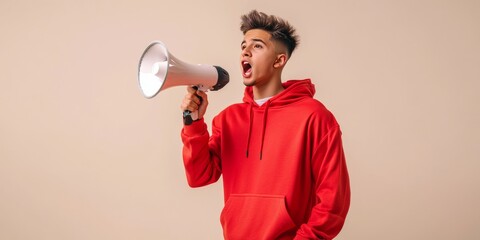 Young man holding a megaphone