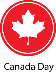 Canada Day Emblem with White Maple Leaf in Red Circle – Minimalist National Holiday Design for Patriotic Posters, Social Media, and Celebration Graphics
