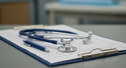 Medical Assessment: Stethoscope and Pen on Patient Chart