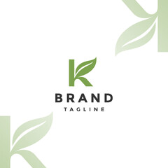 A Sheet of Natural K Letter Leaf Logo Design. Leaves Growing On The Stem Of The Letter K Logo Design.