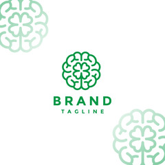 Brain Clover Plant Line Logo Design. Simple Clover Plant in Brain Logo Design.