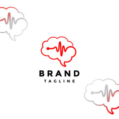Red Brain Pulse Line Logo Design. Wave Lines Entering Into Brain Symbol Logo Design.