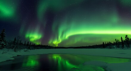 Northern lights over a frozen lake