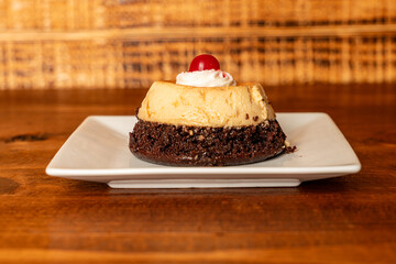 Chocolate flan on a plate