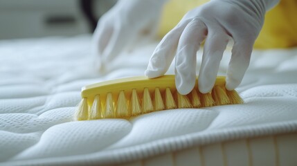 Cleaning Bedding with Yellow Brush