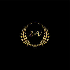 SV beautiful feminine and elegant wedding monogram initial logo with circle floral gold