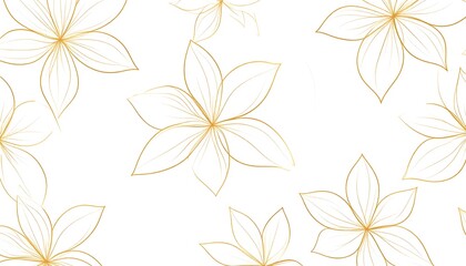 Golden flower line art over soft matte white background, luxury pattern