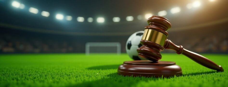 Sports Law: Justice and Regulations in Football. Ideal for illustrating legal aspects of sports, athlete rights, sports governance