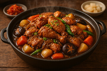 Jjimdak – Korean Braised Chicken with Vegetables in Soy Sauce