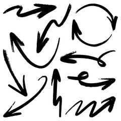 Set of Hand drawn vector arrows doodle on white background. Bold brush drawn arrows. design element vector illustration.
