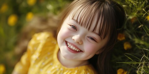 Naklejka premium Smiling Little Girl in Yellow Dress
