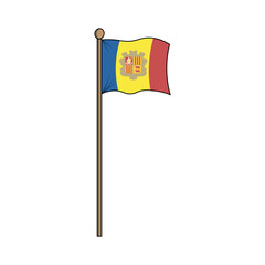 Andorra flag with pole. made in indonesia, west java, cirebon