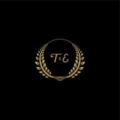 TE beautiful feminine and elegant wedding monogram initial logo with circle floral gold