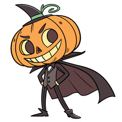 Obraz premium Cute Pumpkin Head Halloween Character in Witch Costume Spooky Forest Scene Vector for Kids Party, T-Shirt, Poster & Print Design