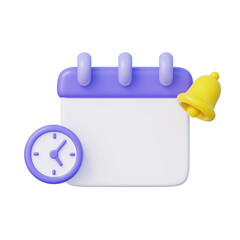 Fototapeta premium Calendar clock and bell icon set in a 3d render