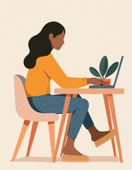 illustration of a woman working on a laptop