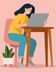 illustration of a woman working on a laptop
