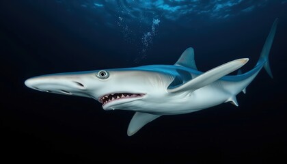 Naklejka premium a goblin shark swimming in the deep ocean, pinkish-white skin