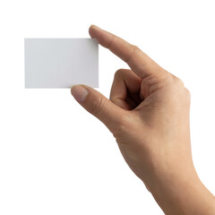 Obraz premium Hand holding a small sheet of paper (ticket, flyer, invitation, coupon, photocard, etc.) on transparent background