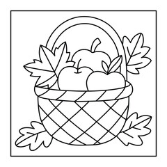 Fall Fruit Basket Coloring Page – Apples and Leaves Seasonal Activity Sheet