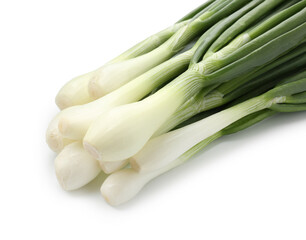 Fresh ripe green onions isolated on white