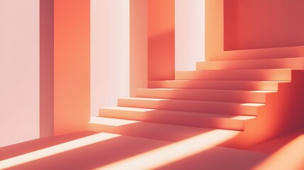 Obraz premium Abstract Coral Staircase Minimalist Architecture Modern Design Background