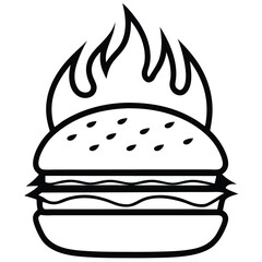 Solid black color Juicy Burger on Fire with PNG, JPEG