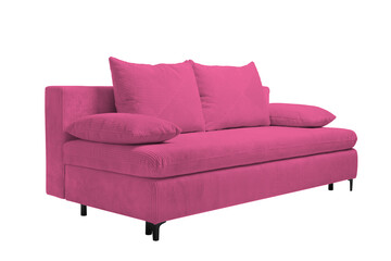 Pink sofa isolated on white. Furniture for living room interior