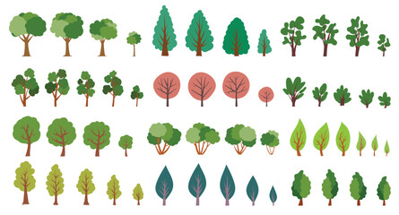 Set of tree hand drawn flat design. Tree collection vector element.