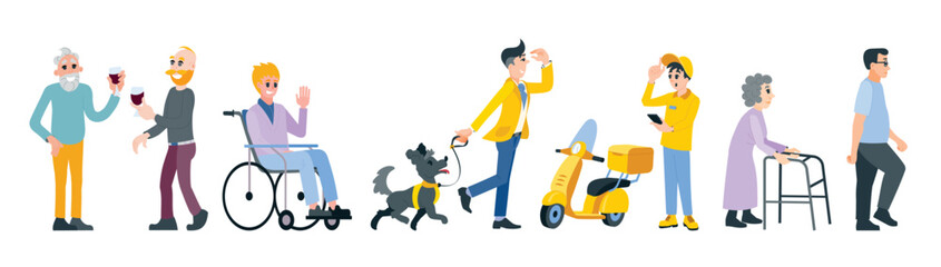 A set of vector illustrations of men and women. Group of people. 