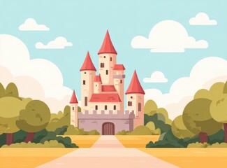 Naklejka premium Fairytale Stone Castle Pixel Art Illustration