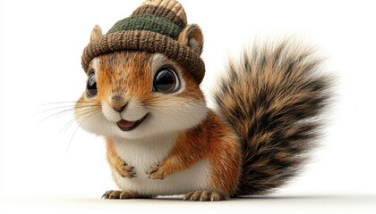 Cute cartoon squirrel wearing a winter hat