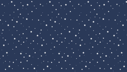 Seamless night sky star pattern with white stars on dark blue background. Celestial vector design perfect for fabric, kids room, wrapping paper, wallpaper, or digital projects.