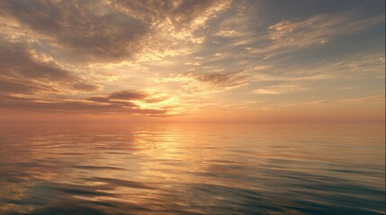 Obraz premium Ocean Surface Under Sunset with Golden Light Reflections and Dramatic Cloudy Sky