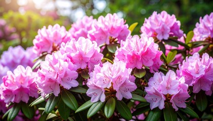 Obraz premium A vibrant display of blooming pink rhododendron flowers, capturing the beauty of nature in full bloom during springtime.
