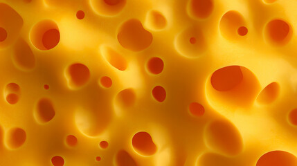 Close-Up Image of Swiss Cheese Texture With Vibrant Orange Holes