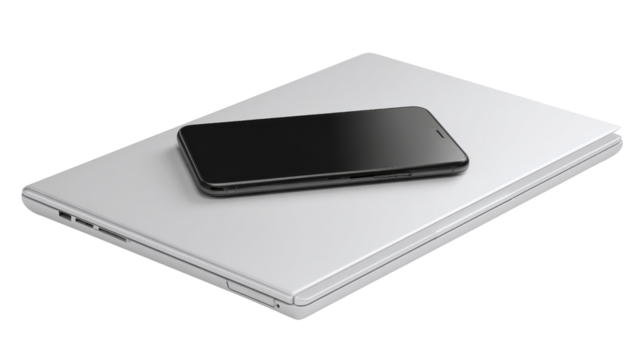 Laptop and smartphone on white isolate background.