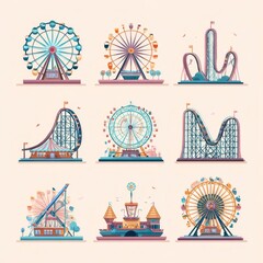 Pastel Pixel Art Amusement Park Ride Illustrations