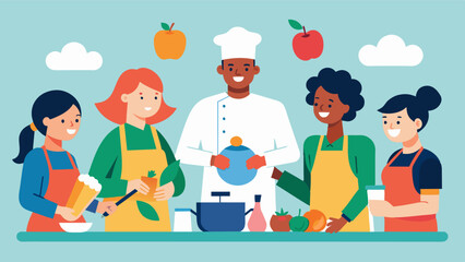 Participating in a cultural cooking class where different cooking techniques and ingredients are taught can improve memory and promote learning new skills.. Vector illustration
