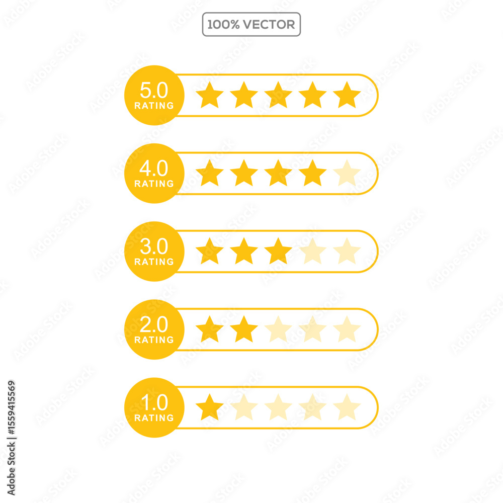 Fototapete 1- 5 star icon. symbol of customers rating for product or service. yellow five star sign with text f