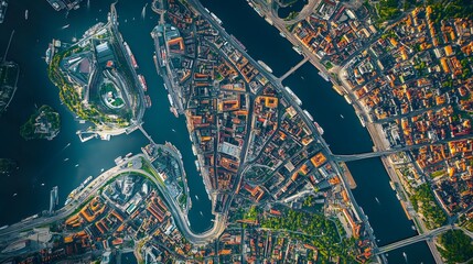 View from the sky showing Stockholm’s city layout and canals